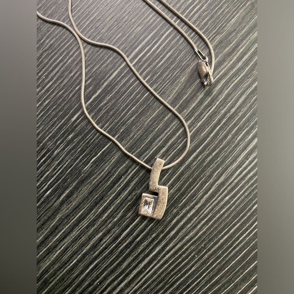 Modern Geometric Sterling Silver Pendant Necklace with Clear Stone